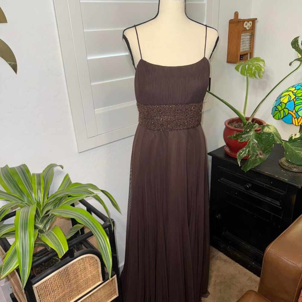 Y2K boho fairycore beaded chocolate brown formal evening maxi dress gown - Picture 2 of 8